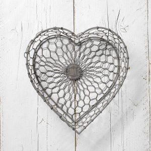 Cestino cuore in metallo intrecciato tortora