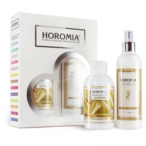 Set profumatore bucato + spray per tessuti essenza gold argan – Horomia