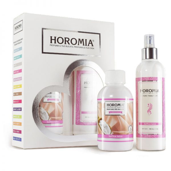 Set profumatore bucato + spray per tessuti essenza soffice talco – Horomia