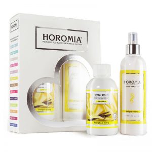 Set profumatore bucato + spray per tessuti essenza vaniglia e mirra – Horomia