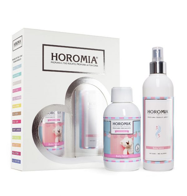 Set profumatore bucato + spray per tessuti essenza baby talco - Horomia