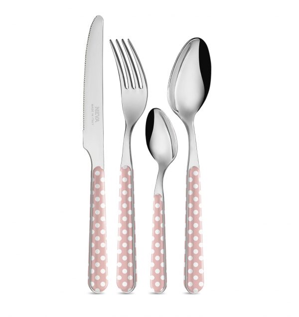 Posate in acciaio con pois rosa - Neva