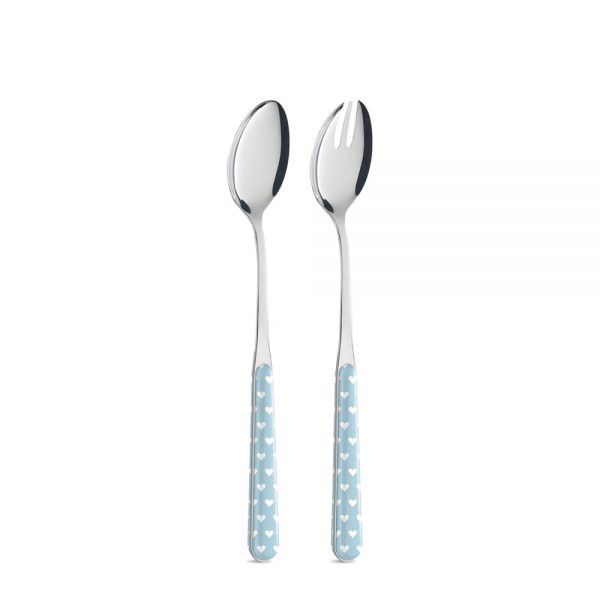 Coppia insalata in acciaio inox con cuoricini azzurro - Neva