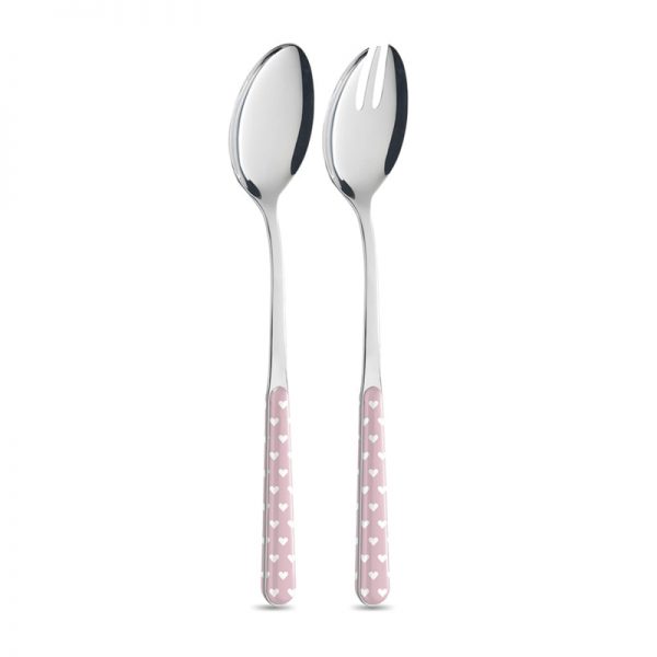 Coppia insalata in acciaio inox con cuoricini rosa - Neva