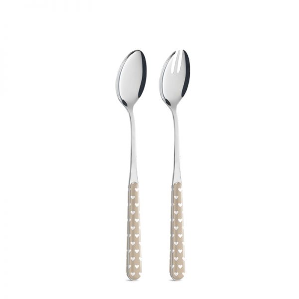 Coppia insalata in acciaio inox con cuoricini tortora - Neva