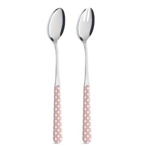 Coppia insalata in acciaio inox con pois rosa - Neva