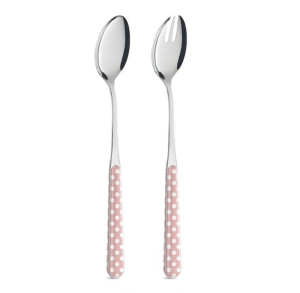 Coppia insalata in acciaio inox con pois rosa - Neva