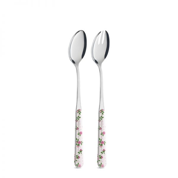 Coppia insalata in acciaio inox con roselline rosa - Neva