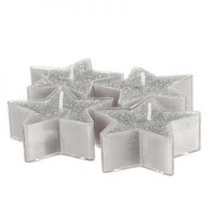 Set 4 candele a forma di stella glitter argento