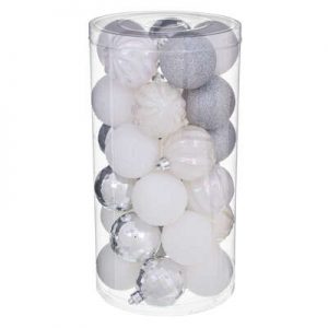 Set 30 palle di natale bianco e argento D.60mm