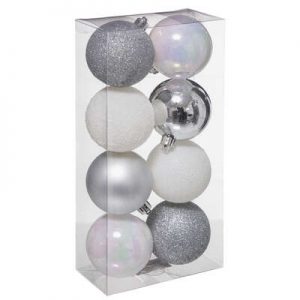 Set 8 palle di natale bianco e argento D.70mm