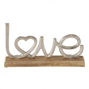 Scritta "Love" in legno e alluminio