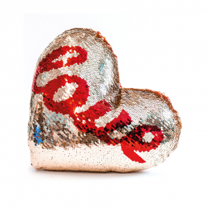 Cuscino cuore "Love" con paillettes oro