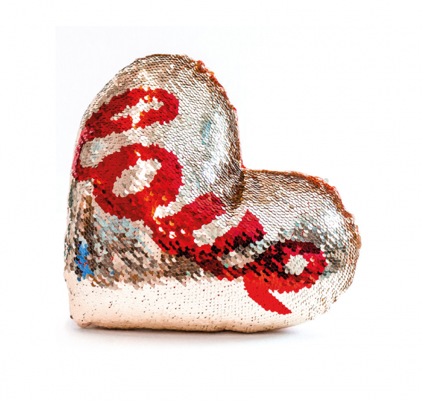 Cuscino cuore "Love" con paillettes oro