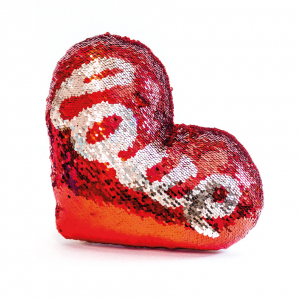 Cuscino cuore "Love" con paillettes rosso