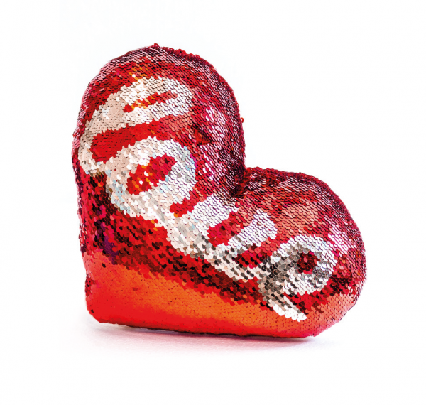 Cuscino cuore "Love" con paillettes rosso