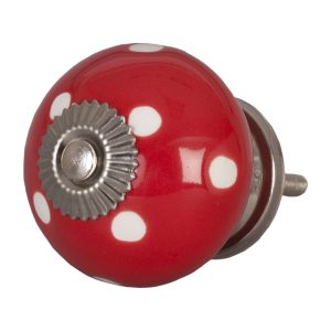 Pomello rotondo in ceramica rosso a pois