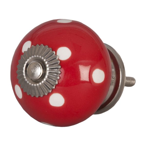 Pomello rotondo in ceramica rosso a pois