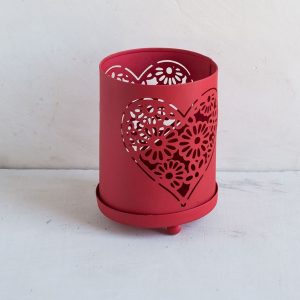 Porta T-Light rosso con intaglio a cuore