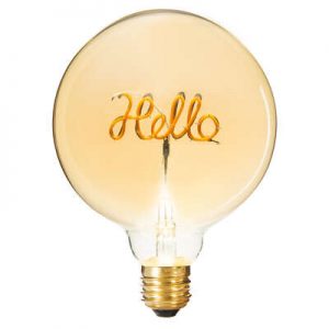 Lampadina decorativa a led con scritta "Hello"
