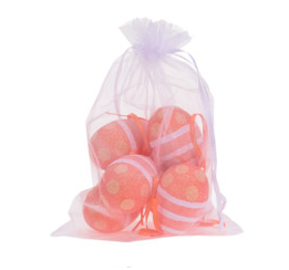 Sacchetto con 6 uova decorate in arancione con glitter da appendere