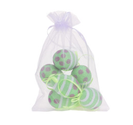 Sacchetto con 6 uova decorate in verde con glitter da appendere