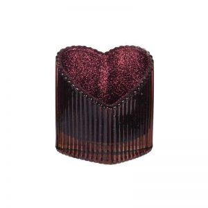 Porta t-light a forma di cuore con glitter viola