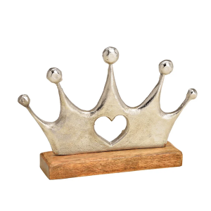 Corona in alluminio con cuore con base in legno