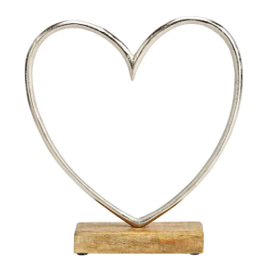 Cuore in alluminio grande con base in legno