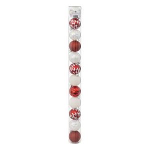 Set 12 palle di natale decorate bianco e rosso D.60MM