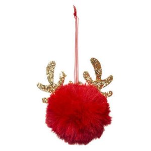 Pompon rosso con corna di renna glitter champagne
