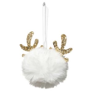 Pompon bianco con corna di renna glitter champagne