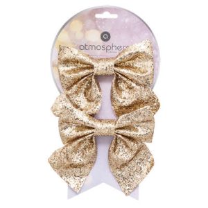 Set 2 fiocchi in tessuto con glitter e paillettes champagne