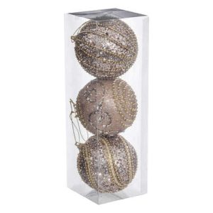 Set 3 palle decorate con glitter champagne