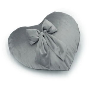Cuscino cuore effetto velluto con fiocco grigio perla