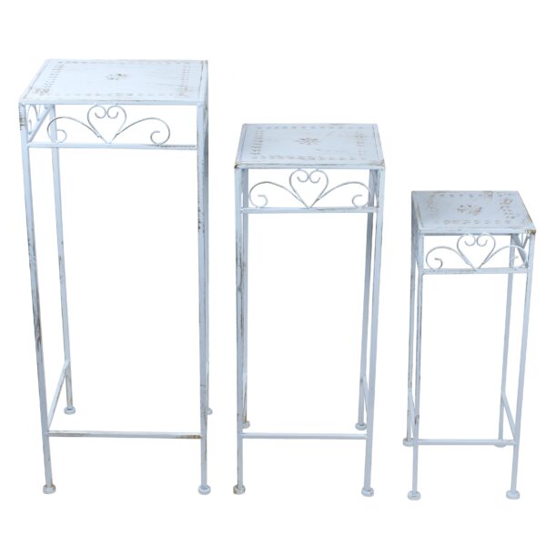 Tavolino L in ferro bianco shabby