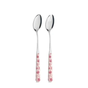 Coppia insalata in acciaio inox con fiori rosa - Neva