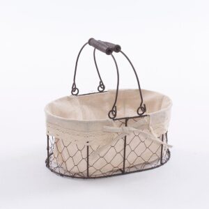 Cestino ovale in metallo con manici e fodera beige