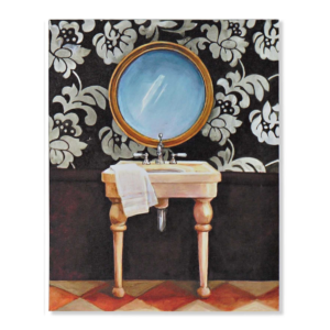 Quadro lavandino in canvas con specchio rotondo