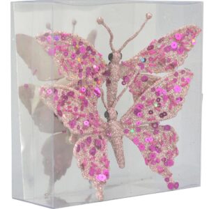 Set 2 farfalle fucsia con glitter 16cm