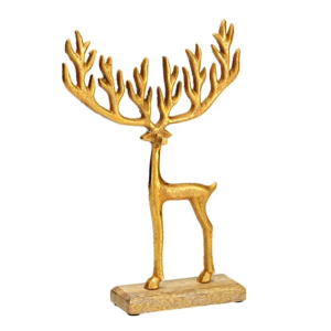 Renna in alluminio oro con base in legno