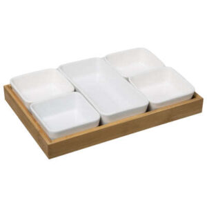 Set antipastiera in porcellana e bamboo