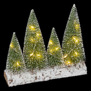 Alberini innevati su base in legno con LED