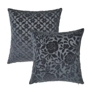 Cuscino rettangolare Harmony grigio in velluto con fiori