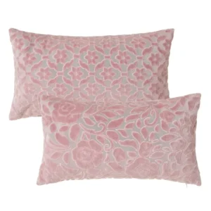 Cuscino rettangolare Harmony rosa in velluto con fiori