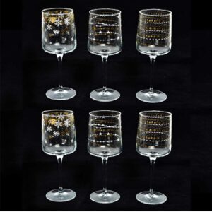 Set 6 calici in vetro con fiocchi di neve bianco e oro