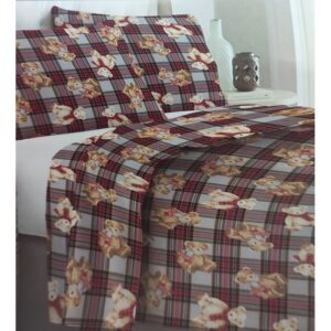Completo letto piazza e mezza in flanella antipilling tartan con orsetti