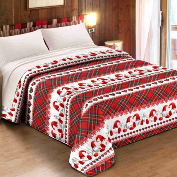 Trapunta tartan rosso con gnomi singolo/piazza e mezza/matrimoniale