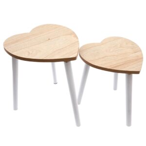 Tavolino a cuore in legno naturale e bianco