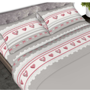 Completo letto matrimoniale in flanella antipilling con cuori